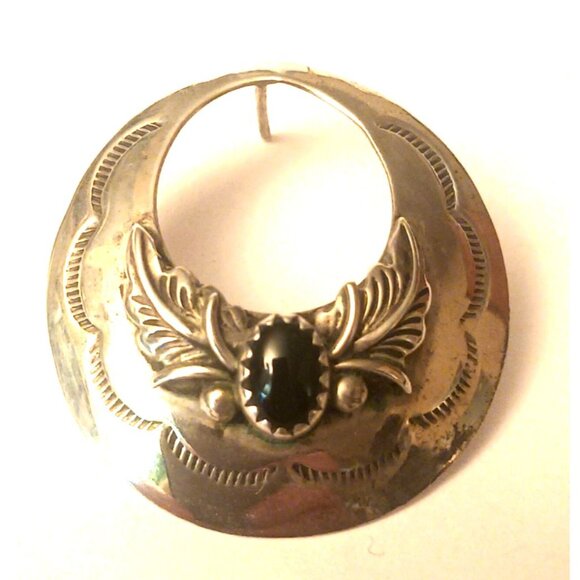 Navajo Native American Vintage Stamped Onyx Earrings (1607) - Picture 4 of 6